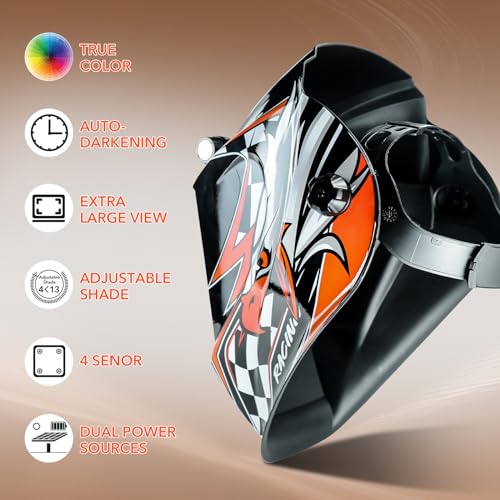 Image of TRQWH Welding Helmet Auto Darkening Large Viewing True Color Solar Powered Welding Mask with 4 Arc Sensor Adjustable Wide Shade Range 4~5-8 /9-13 Welder Mask with Grinding