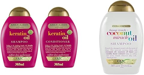 OGX Keratin Oil Kırılma Karşıtı Sülfatsız 385 mL Şampuan + 385 mL Saç Kremi 2'li Set ve Ogx Yıpranma Karşıtı Sülfatsiz Coconut Miracle Oil Şampuan 385 ml