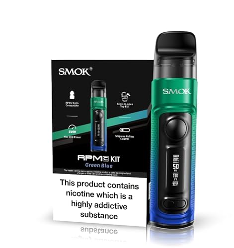 SMOK RPM C Vaping Kit, Long Lasting Battery, Bold Design, Easy Top Fill, Budget Friendly, 50W, 2mL, Utilize RPM 2 Coils, E Cigarettes, E Cig, Starter Kit, SMOK Vaping, No Nicotine (Green Blue)