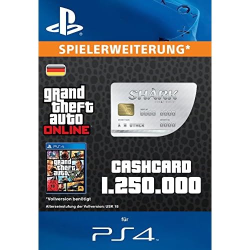 Grand Theft Auto Online | GTA V Great White Shark Cash Card | 1,250,000 GTA-Dollars | PS4 Download Code - deutsches Konto