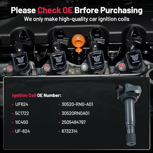 Image of BDFHYK Ignition Coils Pack UF624 Compatible with Honda Pilot Ridgeline 2009-2014 Acura RDX MDX ZDX 2010-2013 3.7L 3.5L V6 Honda Oem Coil Pack Coil for Acura Set of 6