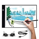 UKON A4 LED Tavoletta Luminosa per Disegno,Ultra-Sottile Light Board Tavolette Disegno Tracing Pad per Artista,Cavo di Alimentazione USB Dimmable Light Box per Drawing Sketching (A4-1)