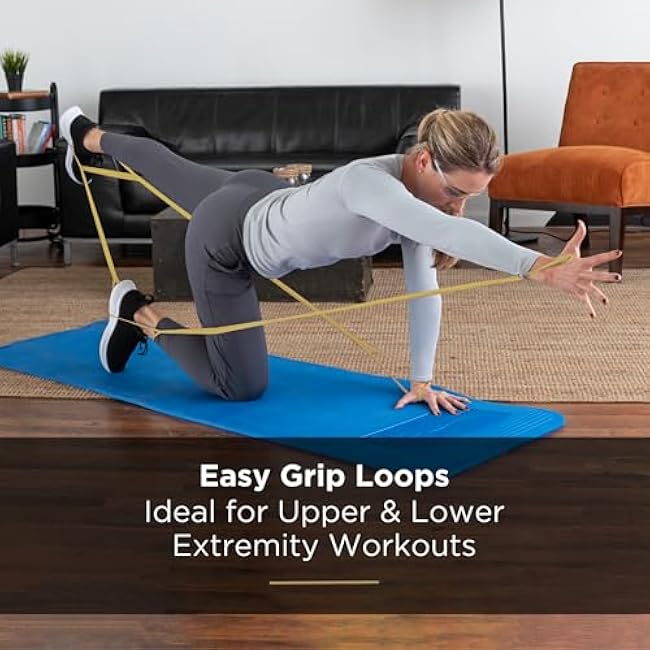 TheraBand CLX Resistance Band with Loops, Fitness Band for Home Exercise and Full Body Workouts, Portable Gym Equipment for Home Training, Gift for Athletes, Individual 5 Foot Band, Gold, Max, Elite