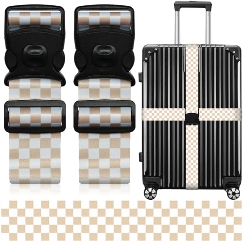 Image of Luggage Straps for Suitcases, Travel Adjustable Belt with Quick Release Buckle, Heavy Duty Nylon Bag Packing Strap, Unique Bright Identifiers Business Travel Accessories (2 Pack) - White Yellow