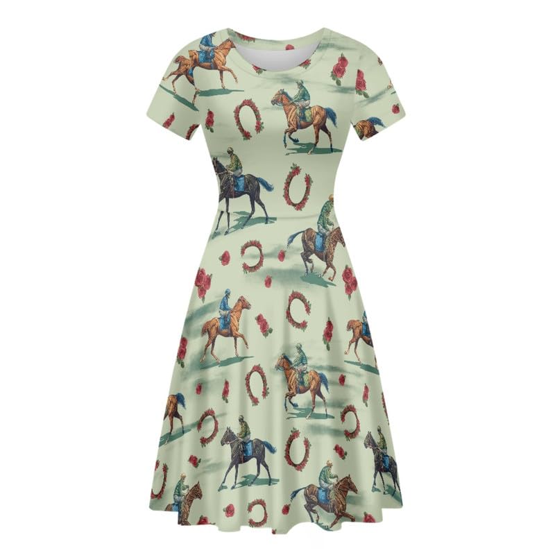 Image of Irisjudy T Shirt Dress for Women Short Sleeve Girls Short Sleeve Dress Plus Size, O Neck Knee Length Midi Dress for Ladies