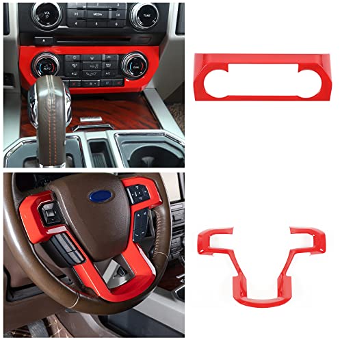 JeCar 11PCS Interior Decoration Trim Kit for Ford F150 2015-2020 Steering Wheel & Center Console Trim Dashboard & Rear Air Conditioner Vent Cover (Red) by JeCar - Image 5