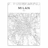 Stampa Su Tela Stampa Artistica Su Tela Con Mappa In Bianco E Nero, Stile Nordico, Mappa Della Città, Decorazione Da Parete, Quadro Scandinavo, Arredamento Per La Casa 70X100 Cm, Senza Cornice.