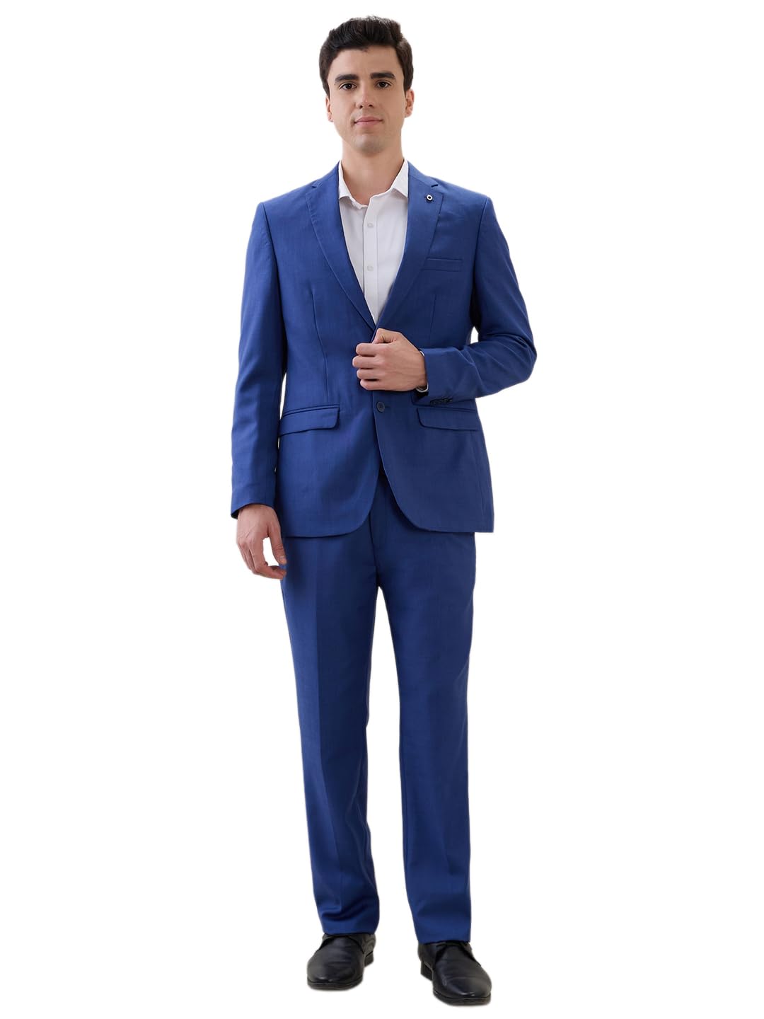 raymond Men Contemporary Fit Solid Pattern Poly Wool Blend Notch Lapel Full Sleeve Formal Suit Blue-picture-28