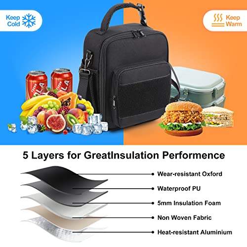 Tactical Small Lunch Box For Women Men, Insulated Lunch Bag For Adults, With Shoulder Strap Reusable Portable Lunch Tote For Work Office,Black #TOP2