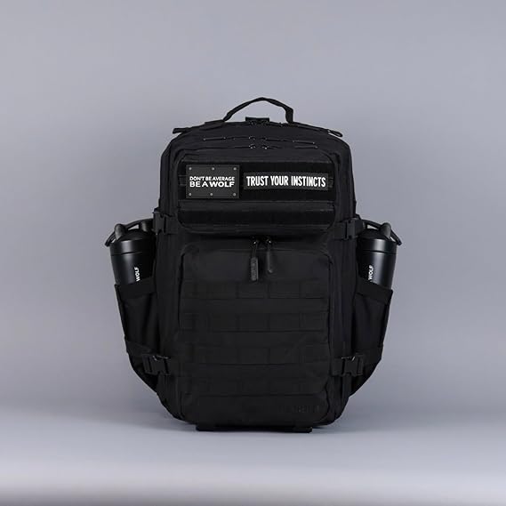 WOLFpak 45L Tactical Gym Backpack (Alpha Black) Durable 1000D Waterproof Oxford Material with MOLLE Webbing, Laptop Pocket & Dual Cup Holders, Durable Fitness/Travel/Military Daypack