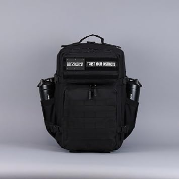 WOLFpak 45L Tactical Gym Backpack (Alpha Black) Durable 1000D Waterproof Oxford Material with MOLLE Webbing, Laptop Pocket & Dual Cup Holders, Durable Fitness/Travel/Military Daypack