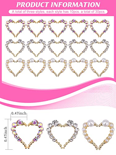 30 Pcs Heart Nail Art Charms, Torokom Valentine Heart Nail Art Rhinestone Pearl Colored White Crystal Gems Nail Diamond For Girl Women Diy Nail Art Decoration (15 Pairs, 3 Styles) #TOP1
