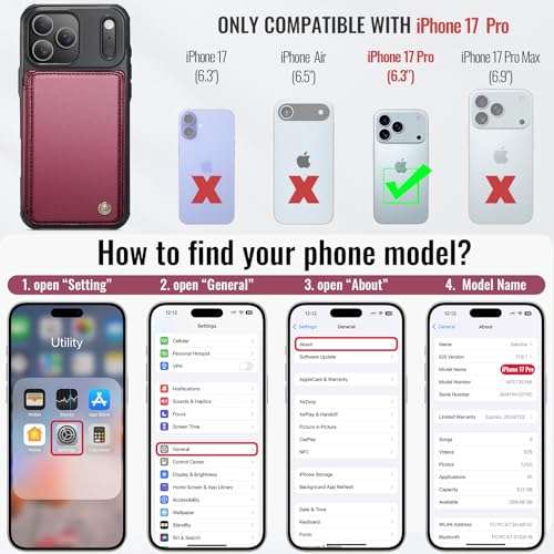 Vinich for iPhone 17 Pro Wallet Case with Card Holder, RFID Blocking Credit Slots Kickstand Shockproof Phone Cover Fit for iPhone 17 Pro 6.3" Wine Red by Vinich - Used condition - Image 4