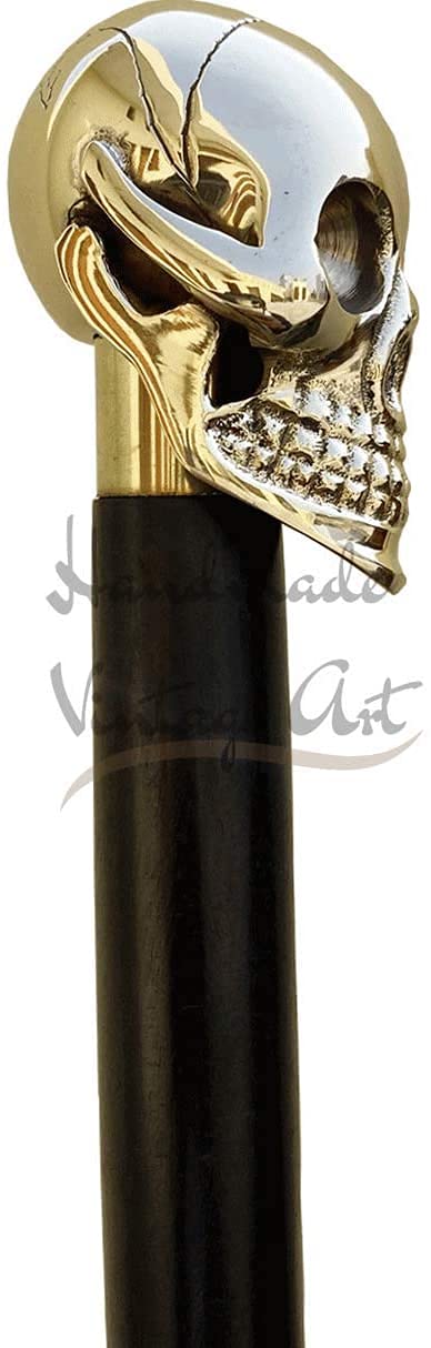 Full Brass Head Skull Design Cane Black Wooden Stick Vintage Gift for Men Gift