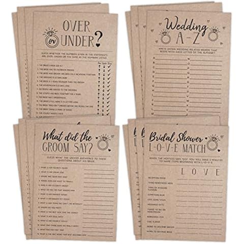 Bridal Shower Bachelorette Games, Rustic Kraft, Word Match, What Did The Groom Say, Over and Under, Wedding Alphabet, 25 Games Each Cover
