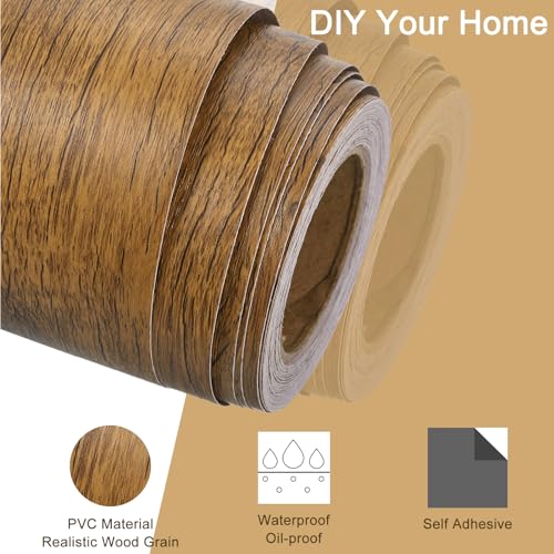 Image of uxcell Wood Grain Tape, 2 inch x33 Ft Self Adhesive Wood Grain Repair Patch for Baseboards, Doors, Floor Repair, Furniture Home Decor Brown Wood