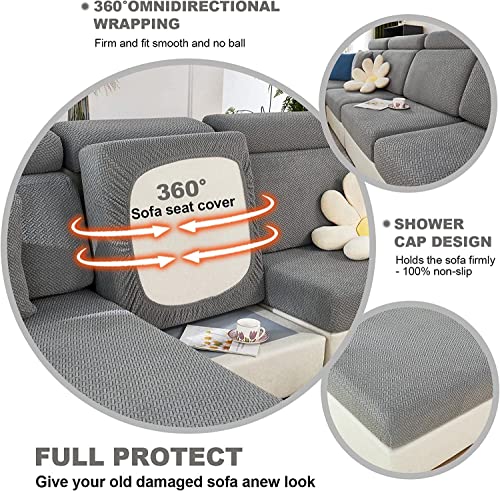 Couch Cushion Covers Sectional Sofa L Shape Slipcover Elastic Couch With Chaise Lounge Cover Furniture Protector For Living Room (Length 61-73Inch Width 35-43Inch, Chaise Cover) Weave Grey #TOP3