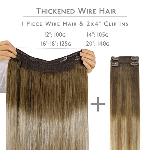 WENNALIFE Wire Hair Extensions for Women Real Human Hair,18 inch 125g Ombre Walnut Brown to Ash Brown and Bleach Blonde Remy Human Hair Extensions Invisible Rallonge Cheveux Humain Straight Natural by Wennalife - Image 2