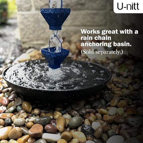 U-nitt Rain Chain Water Collection for Gutters, Rainwater Catcher & Diverter, 8.5 FT Chains for Outside Garden, Blue Square Cups, Roof Downspout, Works with Heavy Rain, w/Gutter Clip for Rainchains