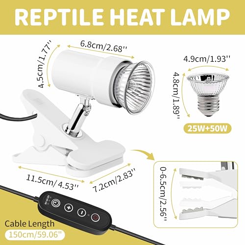 GOZILLA Reptile Heat Lamp, Turtle Lamp with 360°Rotatable Timing & Dimming Cycle Timer, 25W+50W UVA/UVB Reptile Light Bulbs for Reptile and Amphibian Tanks, Terrariums and Cages.(White) by GOZILLA - Used condition - Image 2