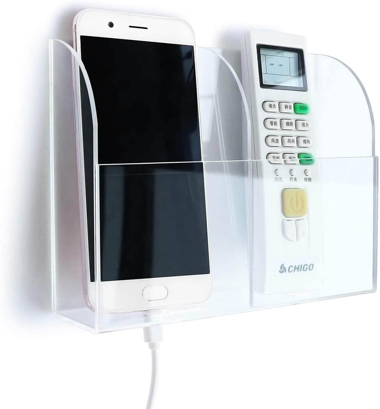 APSOONSELL Clear Acrylic Universal Remote & TV Controller Desktop & Mobile Phone Holder, 2 Compartments