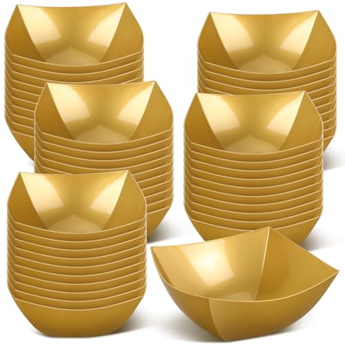 Tanlade 50 Pcs Disposable Serving Bowls 8 oz Gold Square Plastic Salad