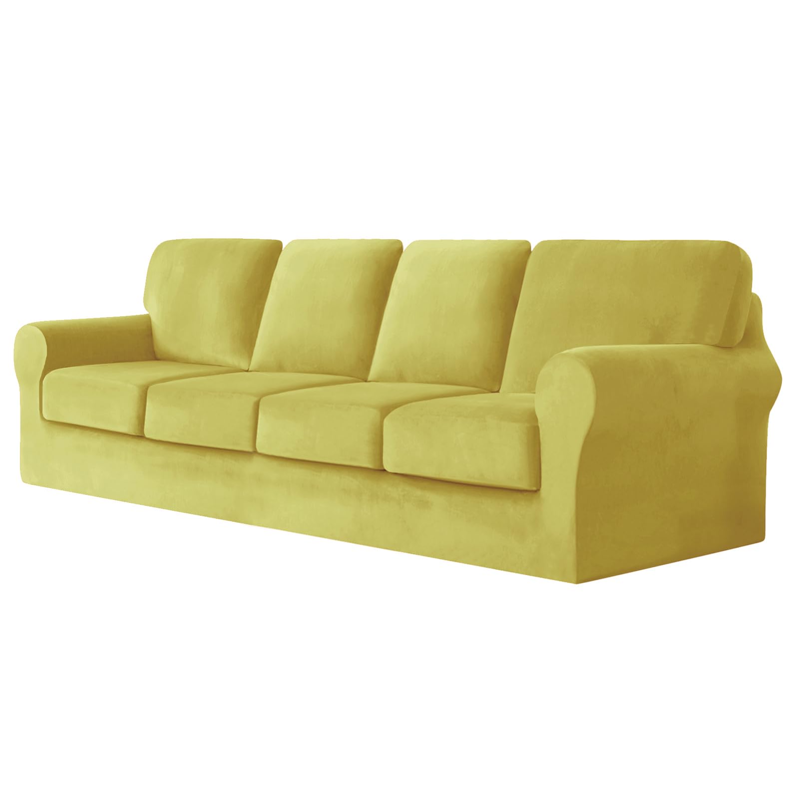 SYLC Sofa Cover with Separate Seat Cushions and Backrests Stretch Velvet Sofa Slipcover Couch Covers Furniture Protector Split Combined (Lemon,Large 4 Seat Set 9 PCS)