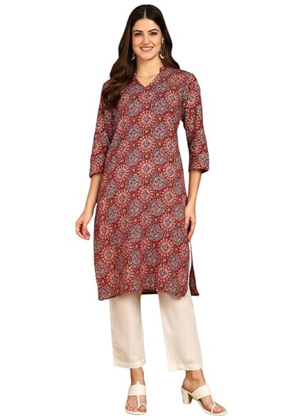 Label Ceres Women's Cotton Ajrak Printed Kurta Set