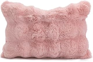 Plush Decorative Throw Pillow Cover, 12 x 20 inches, Side A is Imitation Rabbit Fur and Side B is Imitation Dutch Velvet, Black/Grey/Mint (Pink)
