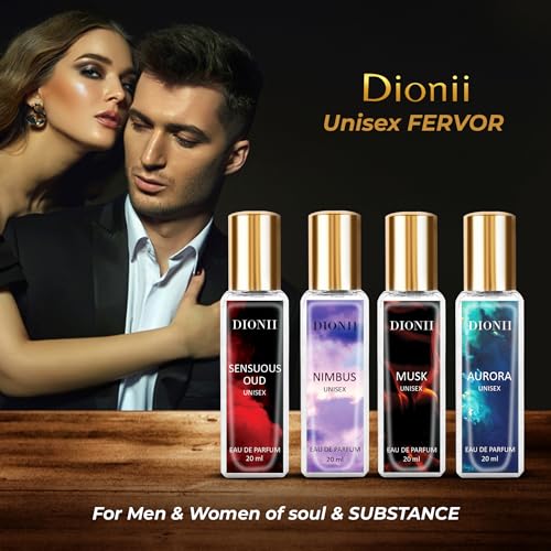 Image of Dionii Eau De Parfum Gift Set for Men and Women | MUSK, AURORA, SENSUOUS OUD, NIMBUS Perfume Set | Long Lasting Fragrance (4 x 20ml Each)