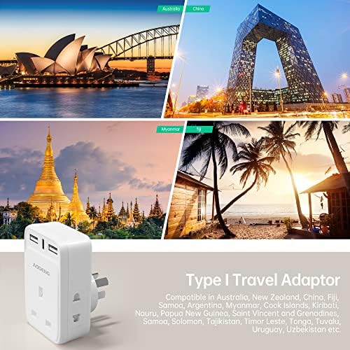 UK to Australia Plug Adapter, AODENG Australian Travel Adapter with 2 USB Ports and 1 30W Type C(5V/3.4A) and 2 Shaver Plug Input for UK to Australian New Zealand Fiji Argentina and more (Type I)