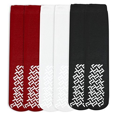 Nobles Assorted Non Skid Socks 6 Pairs Made in USA (2 Red, 2 White, 2 Black)