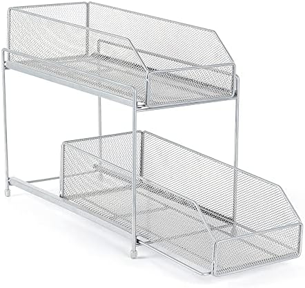 Nandae Sliding Baskets Cupboard Organiser, Kitchen Cupboard Cabinet Organizer , Pull-out Mesh Baskets Drawer , 2-Tier Under Sink Organizers