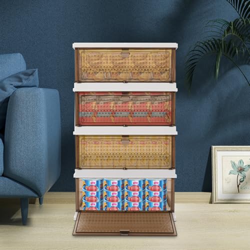 4 Tier Portable Plastic Drawer Storage Organizer Stackable Storage Bins Stackable Storage Bins Closet Craft Organizers Storage for Classroom Bathroom Dorm Bedroom Laundry Room (White+Coffee) - Thumbnail 3