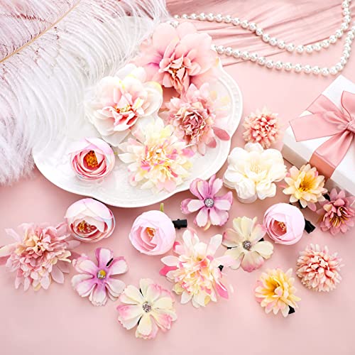 21 Pieces Flower Hair Clip Rose Hair Clips Hair Barrettes For Women Flower Hair Accessories Boho Bride Claw Clip Hairpin Brooch Pin Headpiece For Girls Wedding (Pink, Purple) #TOP6