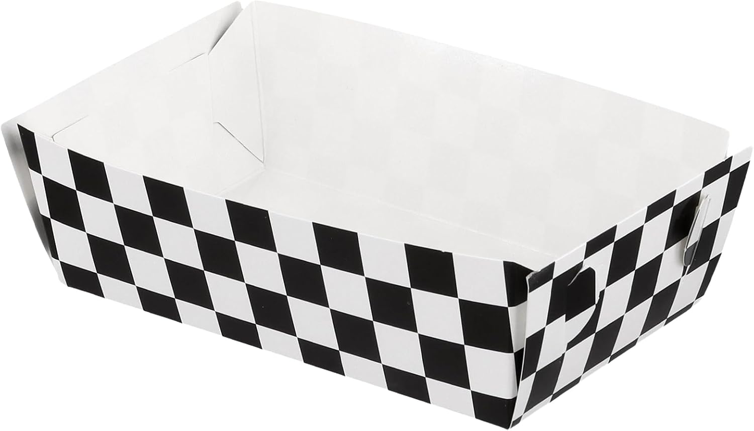 100 PCS Black and White Checkered Paper Food Trays, Race Car Food Boats, Disposable Plaid Serving Trays for Racing Theme Birthday Party Truck Sports Event Activities