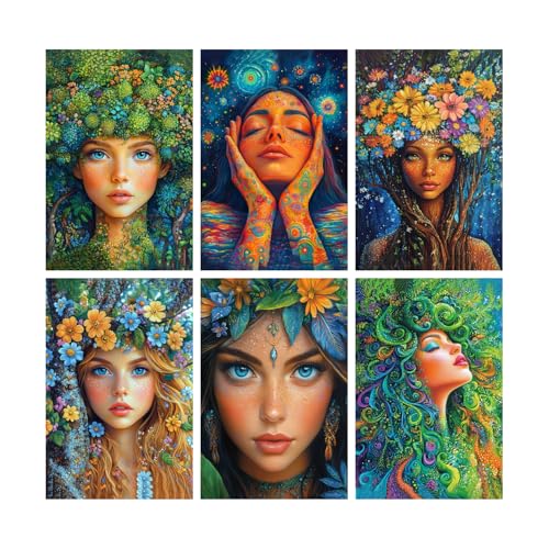 Image of SiddArtify Botanical Goddess Wall Art Prints Set - Fantasy Portrait Poster Decor for Living Room Bedroom Office - 12x18 inch Board Pack of 6
