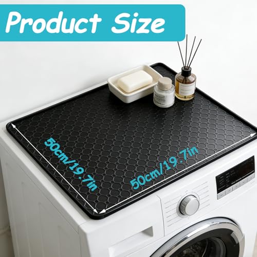 Image of 19.7 inchx19.7 inch Black Silicone Fridge Tray Mat with Raised Edges, Waterproof Drip Tray & Appliance Mat Under Fridge, Water Cooler, Washing Machine, Under Sink Tray