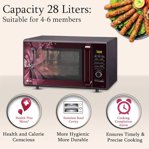 Image of LG 28 L Convection Microwave Oven (MC2886BRUM, Black, 360 Motorised Rotisserie for Bar-be-queing, Diet Fry, Ghee in 12Mins, 251 Auto Cook Menu, Stainless steel cavity & Health Plus Menu)