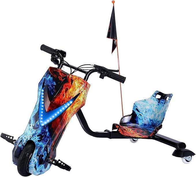 Kids Electric Drifting Scooter 360 Spin Ride-On Toy with LED Light-Up Wheels| Bluetooth Music| Handbrake & 3-Speed Modes Rechargeable| Foldable| Fun & Safe for Boys & Girls