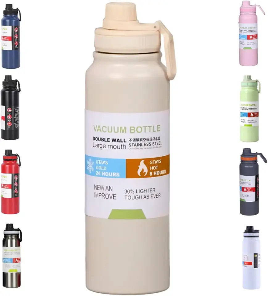 Garrafa De Agua Termica Gelada 800ml Em Aço Inox Antivazamento Com Infusor Com Alça Agua Quente ou Fria Para Academia Treino Caminhada (Salmão)