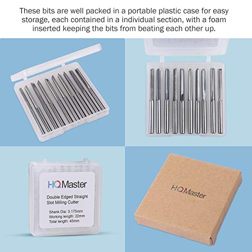 Hqmaster HQ-5373 Cnc Router Bits 1/8 Router Bit Straight Router Bit 1 8 Shank Straight Flute End Mill Cutter 2-Flute Milling Cutting Tungsten Steel 22Mm Cel/45Mm Oal thumb #1