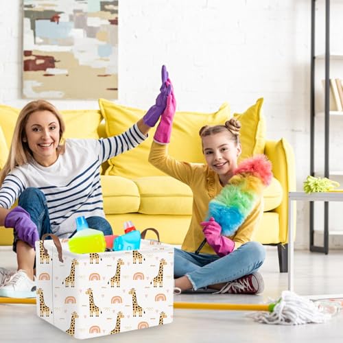 Image of FXOLCSHE Rectangular Giraffe Basket,Waterproof foldable nursery laundry basket,Baby Storage Basket,Kids Toys Bin,Baby Gift Baskets for Bedroom(Giraffes)