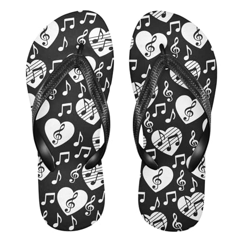 ALAZA Musical Piano Music Note in Love Heart Flip Flops for Women Fashion Beach Slippers Comfort Mens Flip Flops Non-Slip Rubber Shower Slippers Sandal for Hotel Travel Sport,XS