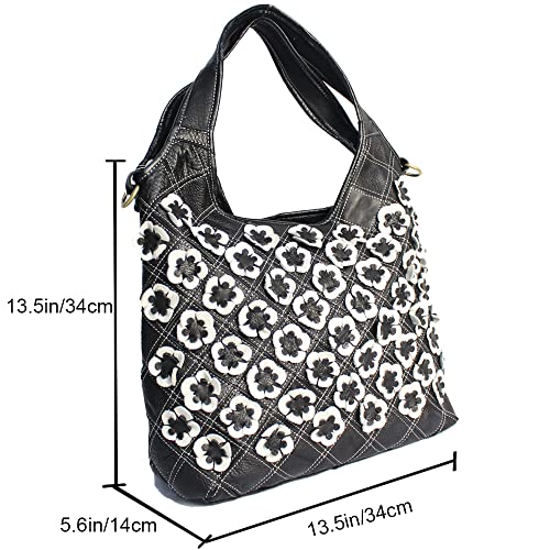 Image of Downupdown Genuine Leather Handbags for Women Designer Shoulder Bag 3D Floral Hobo Tote Bags Satchel Purses Crossbody Bag