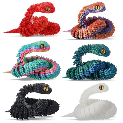 Image of 6Pcs 12in 3D Printed Snake Toys Flexible 3D Printed Animals for Home Desk Decor Christmas Fidget Toys Gifts