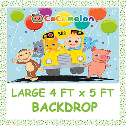 Cocomelon Party Supplies | Cocomelon Birthday Party Supplies | With Cocomelon Backdrop | Cocomelon Party Decorations For Girls Or Boys | 1St Or 2Nd Birthday Theme | Backdrop, Balloons, Tablecloth, Plates, Napkins, Forks, Sticker | Serves 16 Guests #TOP4