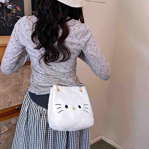 Kawaii Cat Shoulder Bag for Women Girls, Cute Plush Crossbody Purse with Adjustable Metal Strap, Gift for Women Girls3