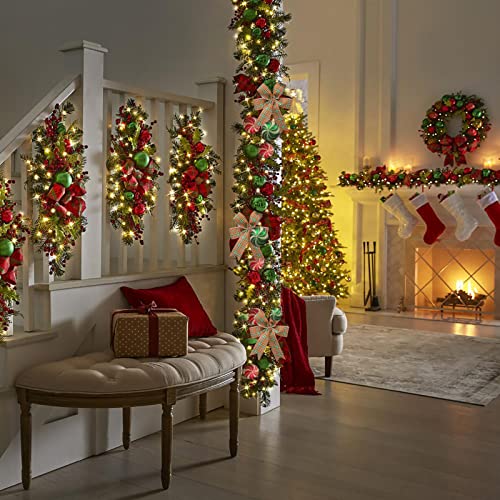 image for DIYCAM Christmas Wreaths Decorations for Front Door Cordless Red and W