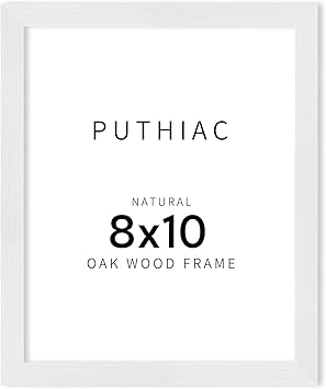 puthiac Picture Frame, White 8x10, Natural Solid Wood, 1 Pack